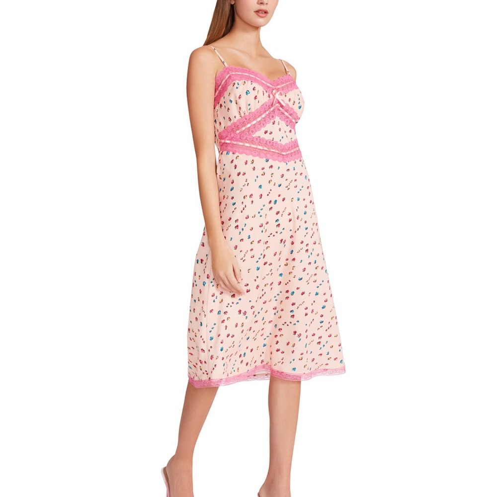NEW without tags Betsey Johnson Printed Lace-Trimmed Midi Slip Dress